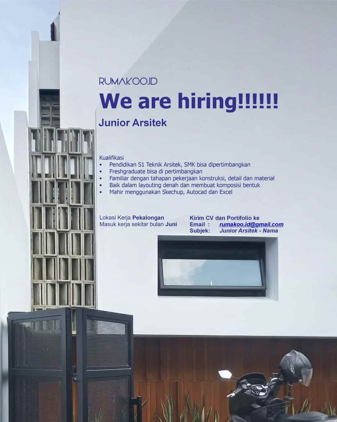 URGENT: Lowongan Kerja Junior Arsitek di RUMAKOO.ID - Pekalongan (Masuk Juni 2026)